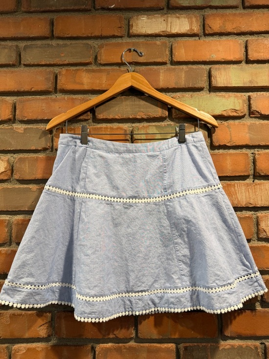 White House Black Market Dresses & Skirts - White House Black Market Light Blue Circle Skirt with Crochet Trim